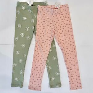 Cat & Jack Green Floral and Pink Leopard Print Ribbed Leggings - 5T